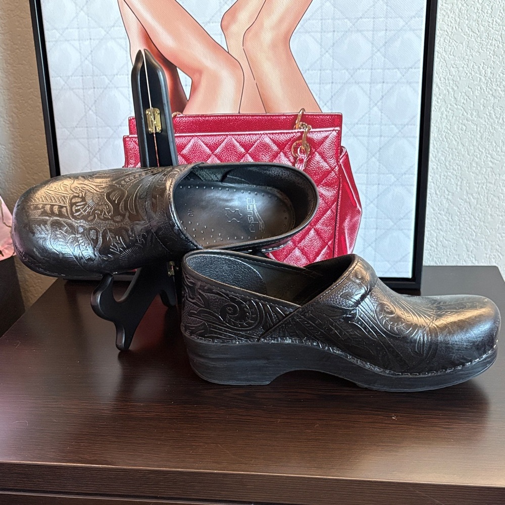 Dansko Black Embossed Clogs
